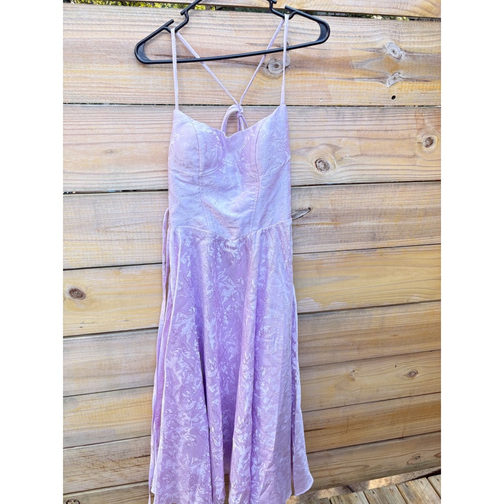 Hdsmfos Lavender Floral Jacquard Corset Midi Dress Lace Up Back Purple A-Line - Picture 3 of 10